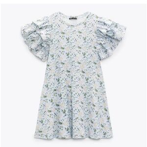 Zara Jersey Floral Dress with Puff Sleeves -M